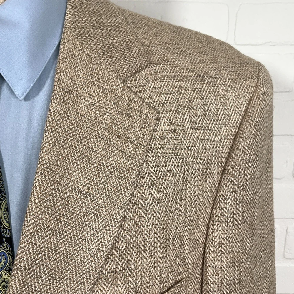 Stafford‎ Blazer Men 44R Tan Herringbone Silk 2 Button Classic Career Jacket
